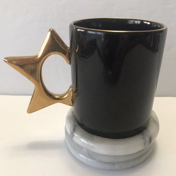 Universal Studios Hollywood Star Handle Coffee Mug Cup Black Gold Logo Trim Tea - Picture 3 of 6